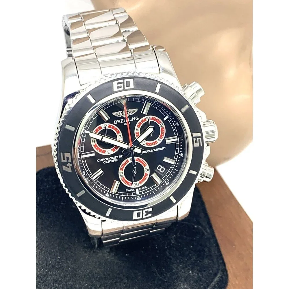 Breitling Men's Watch A73310 Superocean Swiss Quartz Chronograph Black Dial 46mm